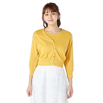 【レッセ・パッセ】ビジューボタンショートカーディガン　イエロー　３８ 楽天市場】中空糸ビジューボタンカーディガン ニット 短丈